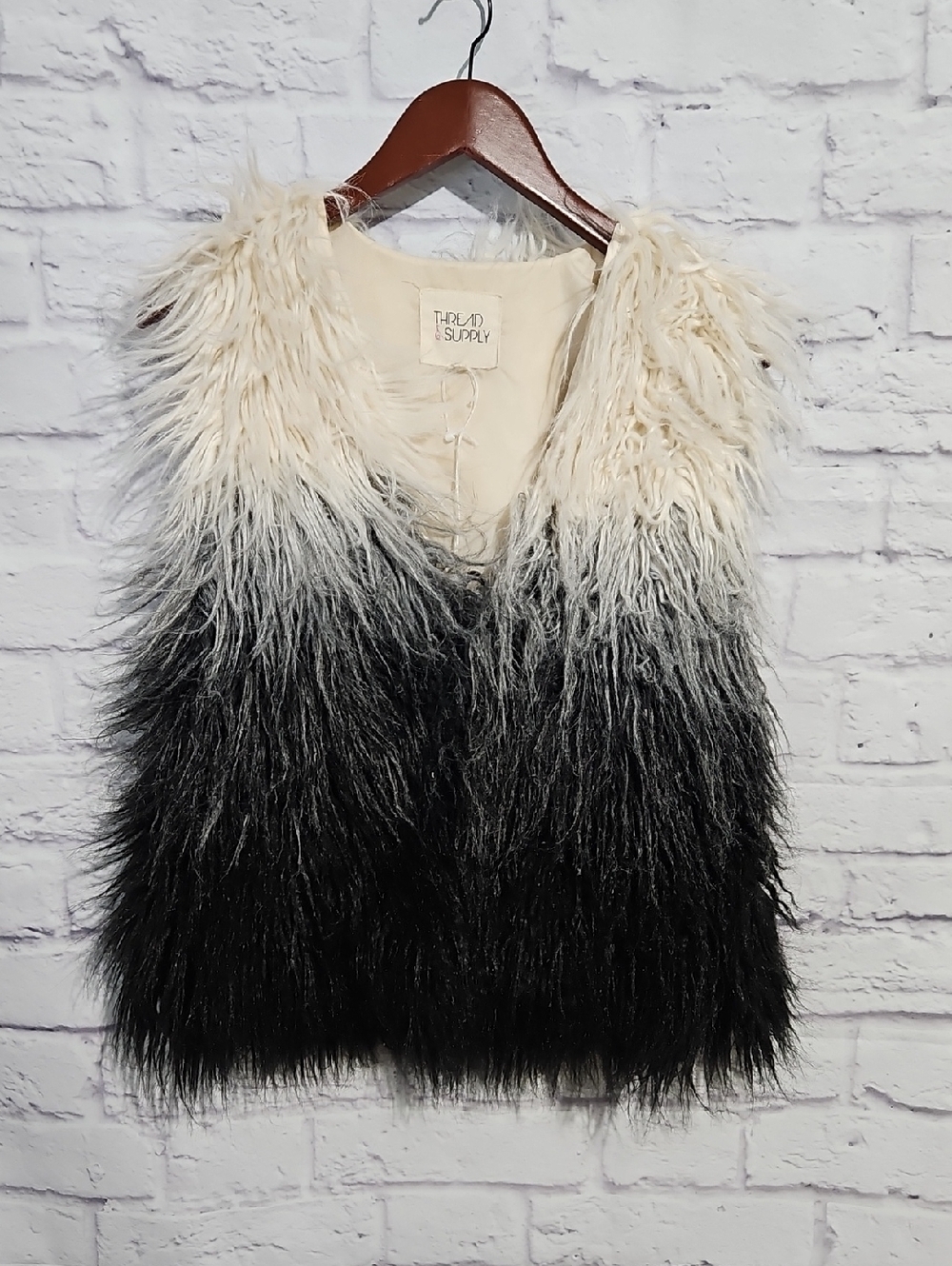 Thread & Supply Ombre Faux Fur Vest in Cream and Black